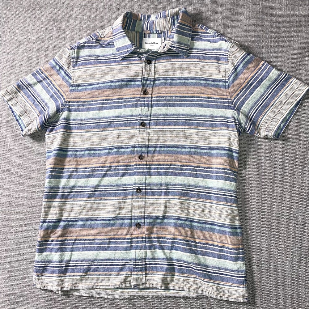 Goodfellow & Co Northrop Shirt Men Medium Multicolor Striped Side Slit Button Up